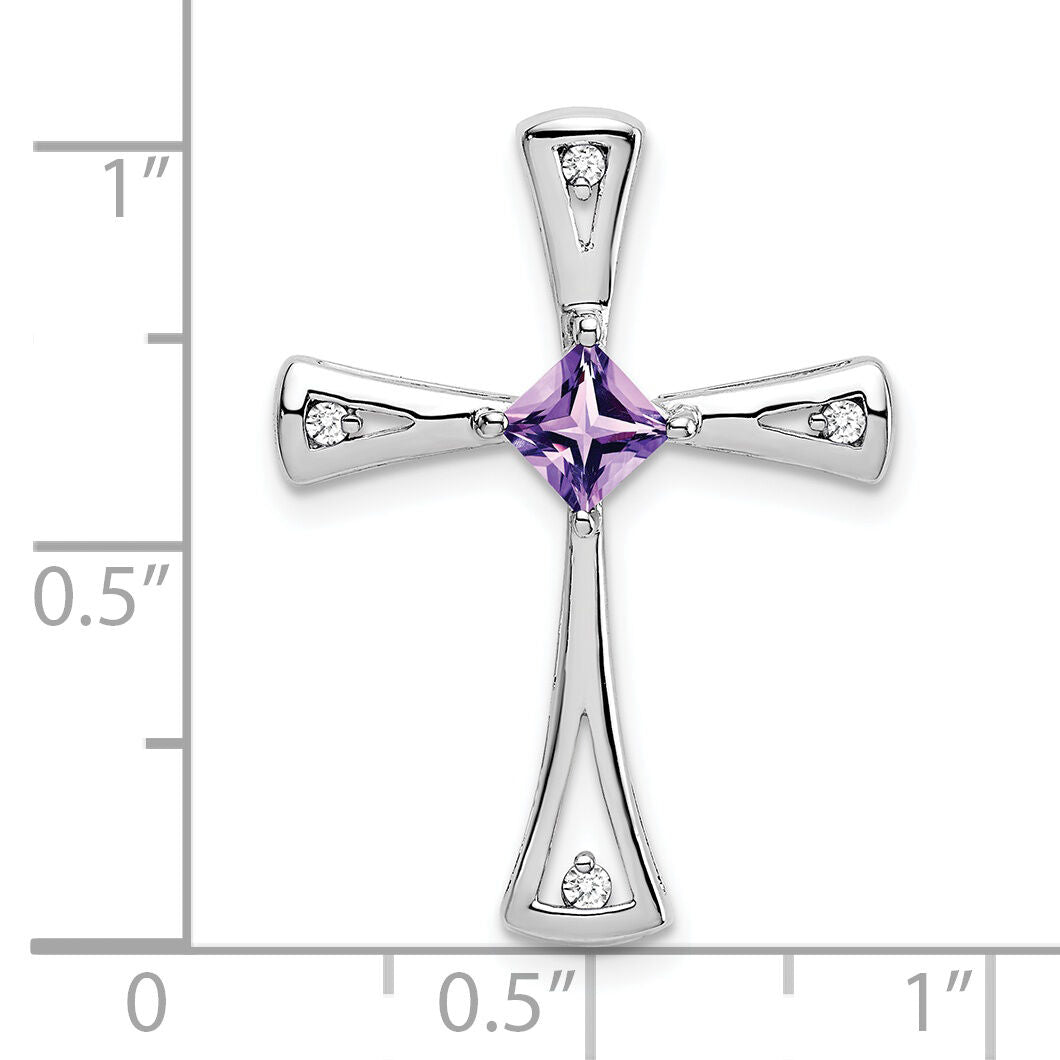 14k White Gold Amethyst and Diamond Cross Chain Slide-PM7031-AM-005-WA