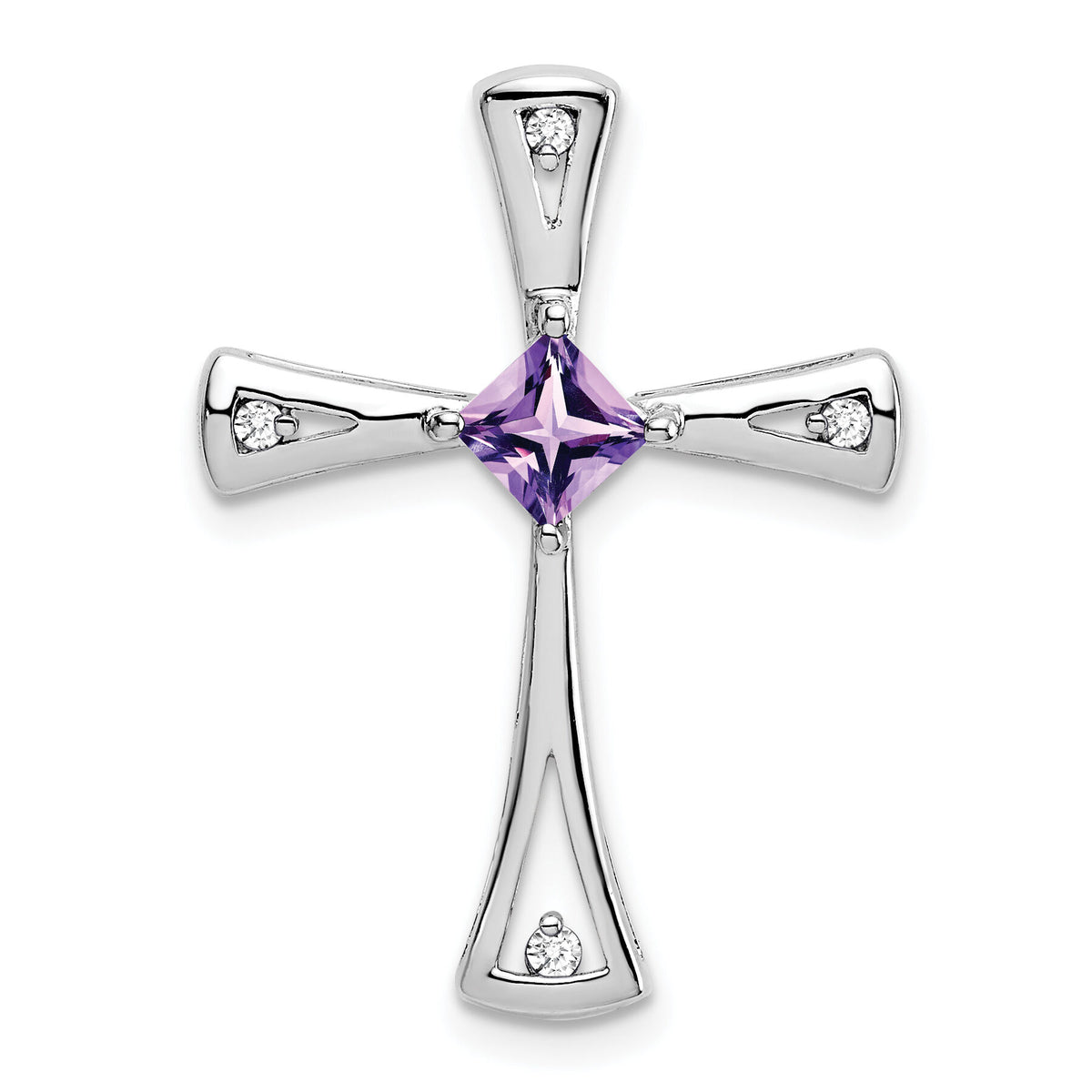 14k White Gold Amethyst and Diamond Cross Chain Slide-PM7031-AM-005-WA