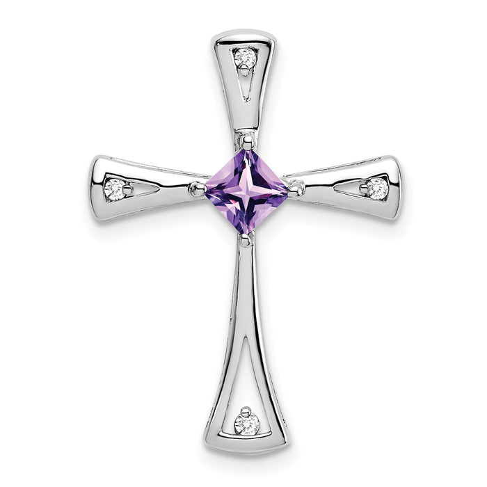 14k White Gold Amethyst and Diamond Cross Chain Slide-PM7031-AM-005-WA