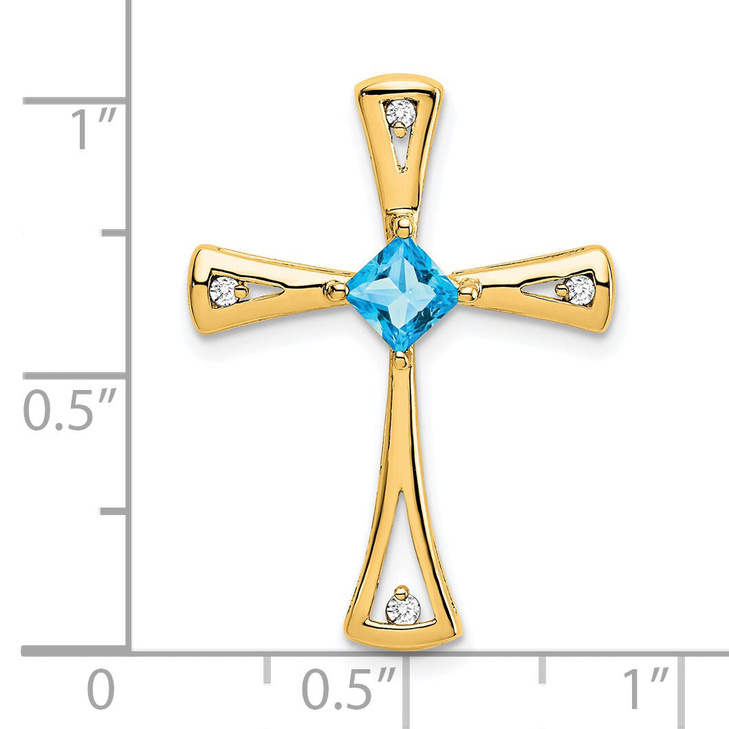 14k Blue Topaz and Diamond Cross Chain Slide-PM7031-BT-005-YA