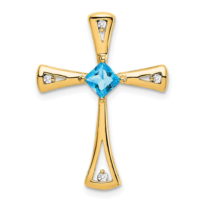 14k Blue Topaz and Diamond Cross Chain Slide-PM7031-BT-005-YA