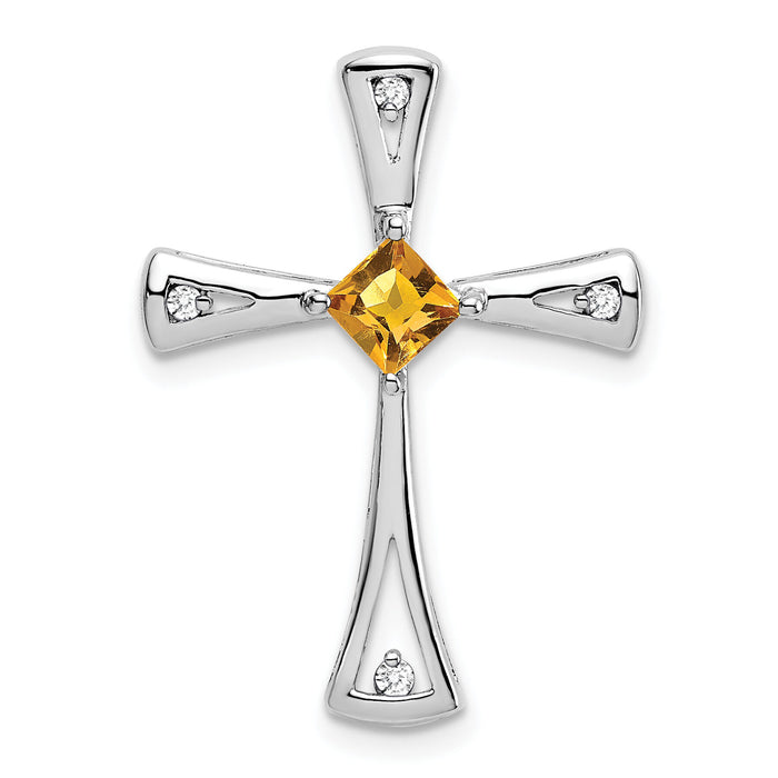 14k White Gold Citrine and Diamond Cross Chain Slide-PM7031-CI-005-WA