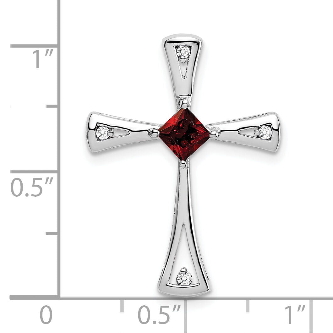 14k White Gold Garnet and Diamond Cross Chain Slide-PM7031-GA-005-WA
