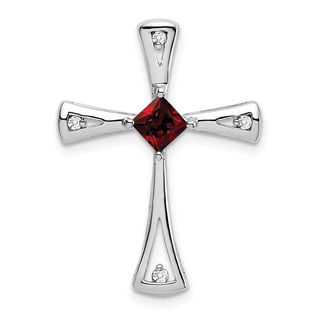 14k White Gold Garnet and Diamond Cross Chain Slide-PM7031-GA-005-WA