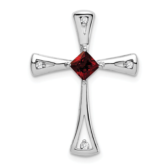 14k White Gold Garnet and Diamond Cross Chain Slide-PM7031-GA-005-WA