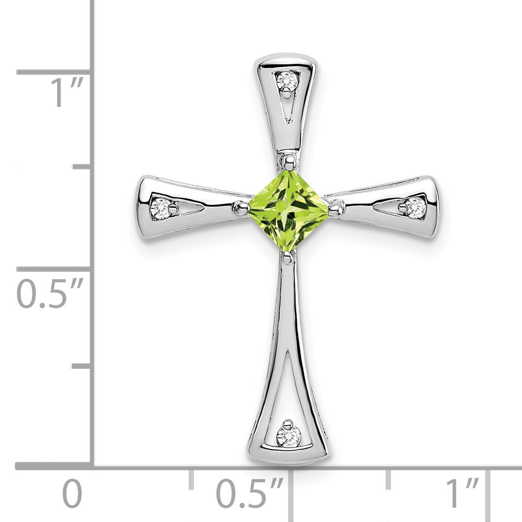 14k White Gold Peridot and Diamond Cross Chain Slide-PM7031-PE-005-WA