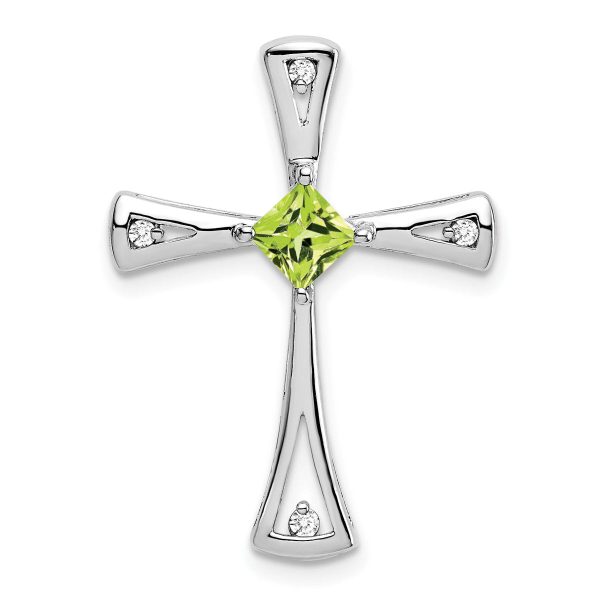 14k White Gold Peridot and Diamond Cross Chain Slide-PM7031-PE-005-WA