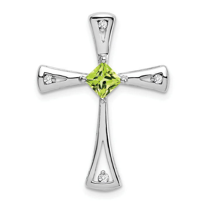 14k White Gold Peridot and Diamond Cross Chain Slide-PM7031-PE-005-WA