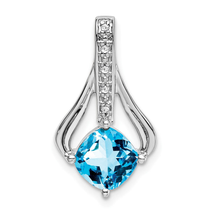 14k White Gold Blue Topaz and Diamond Pendant-PM7032-BT-002-WA