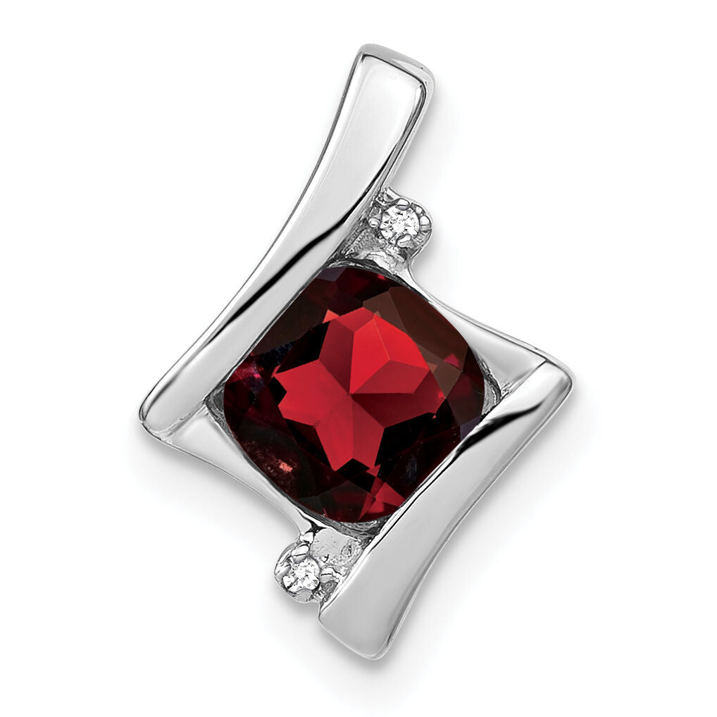 14k White Gold Garnet and Diamond Pendant-PM7033-GA-001-WA