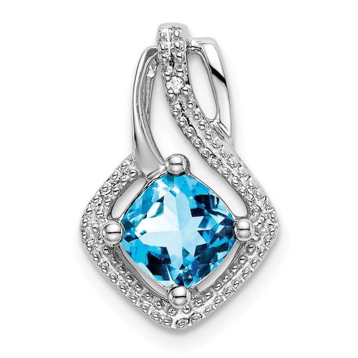 14k White Gold Blue Topaz and Diamond Pendant-PM7034-BT-001-WA