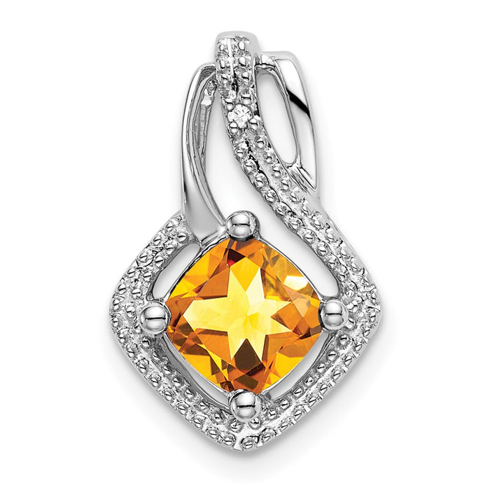14k White Gold Citrine and Diamond Pendant-PM7034-CI-001-WA
