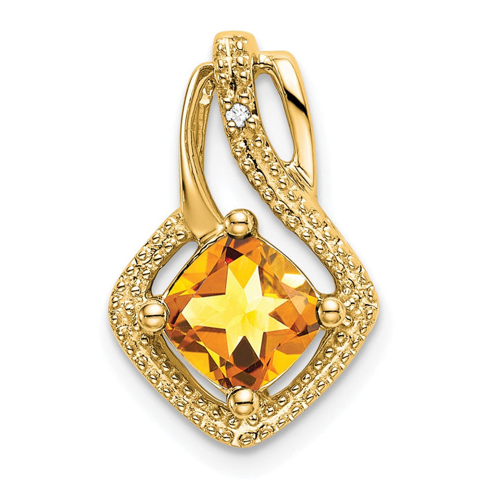14k Citrine and Diamond Pendant-PM7034-CI-001-YA