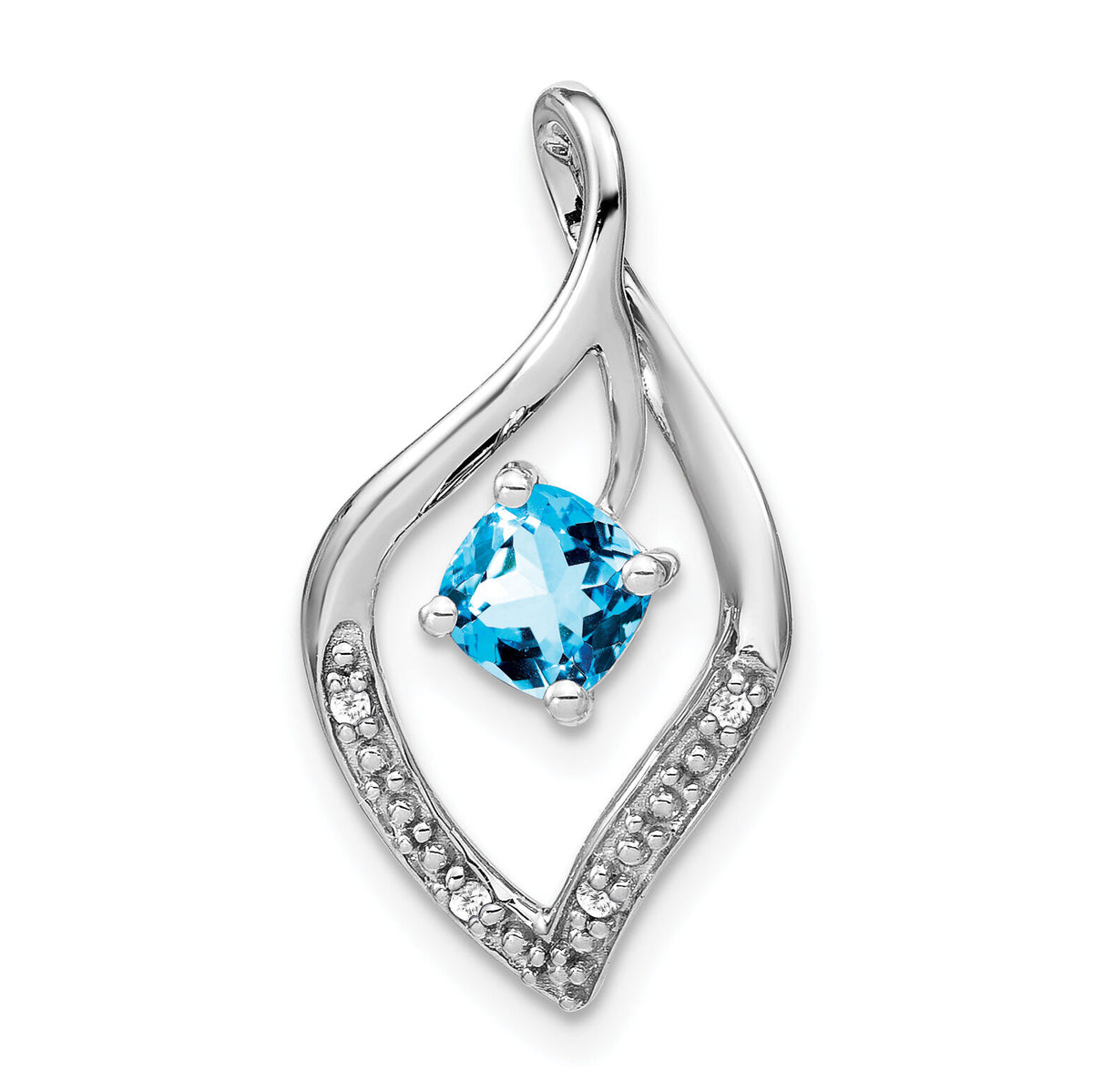 14k White Gold Blue Topaz and Diamond Pendant-PM7035-BT-003-WA