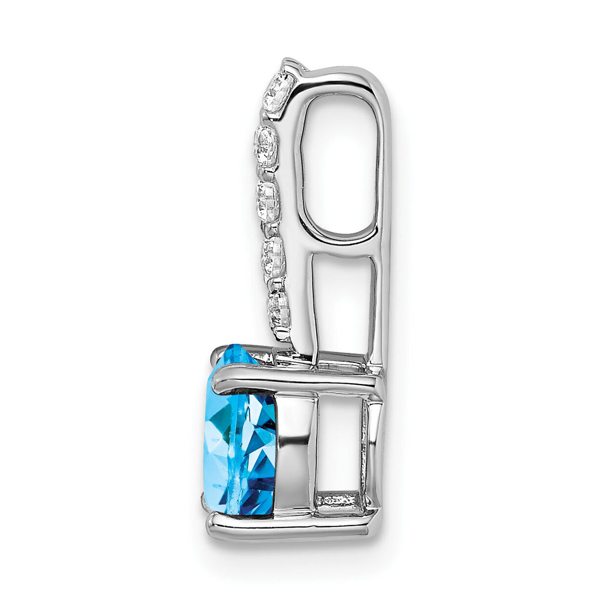 14k White Gold Round Blue Topaz and Diamond Pendant-PM7036-BT-013-WA