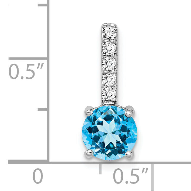 14k White Gold Round Blue Topaz and Diamond Pendant-PM7036-BT-013-WA