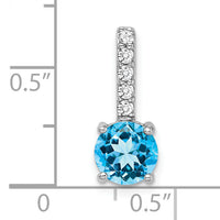 14k White Gold Round Blue Topaz and Diamond Pendant-PM7036-BT-013-WA