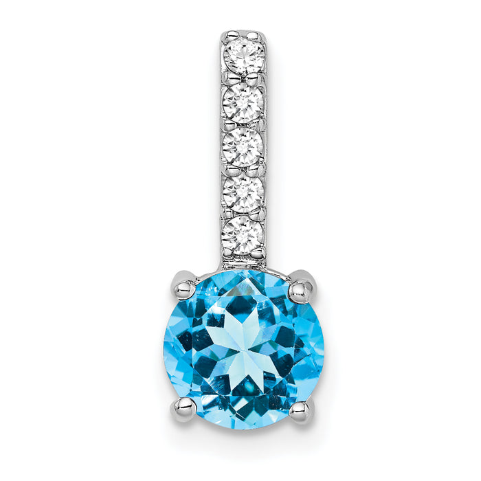 14k White Gold Round Blue Topaz and Diamond Pendant-PM7036-BT-013-WA