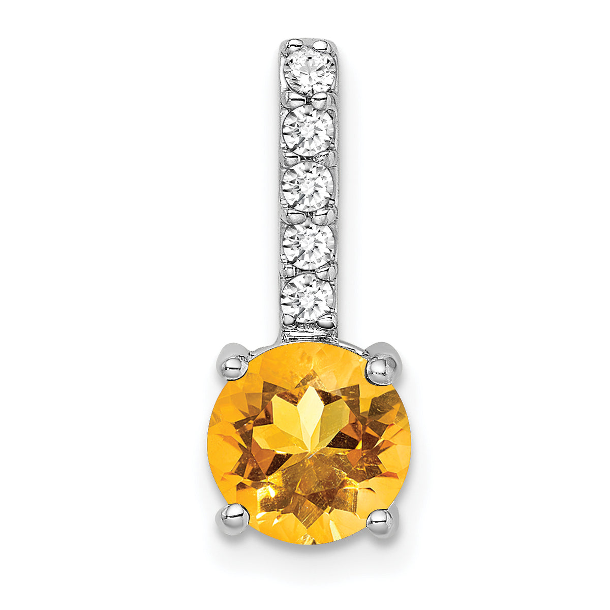14k White Gold Round Citrine and Diamond Pendant-PM7036-CI-013-WA
