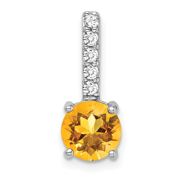 14k White Gold Round Citrine and Diamond Pendant-PM7036-CI-013-WA