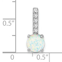 14k White Gold Round Created Opal and Diamond Pendant-PM7036-OP-013-WA