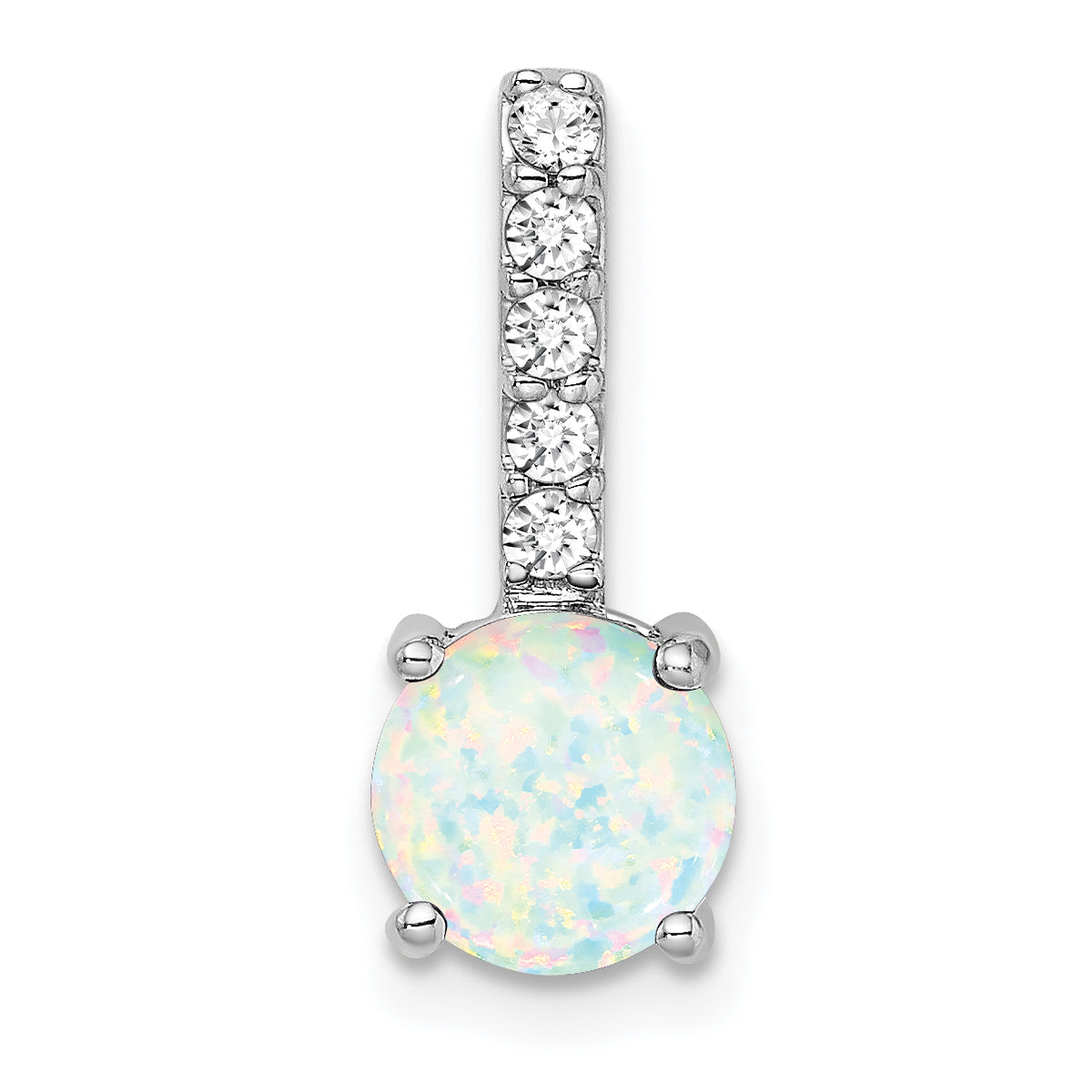 14k White Gold Round Created Opal and Diamond Pendant-PM7036-OP-013-WA
