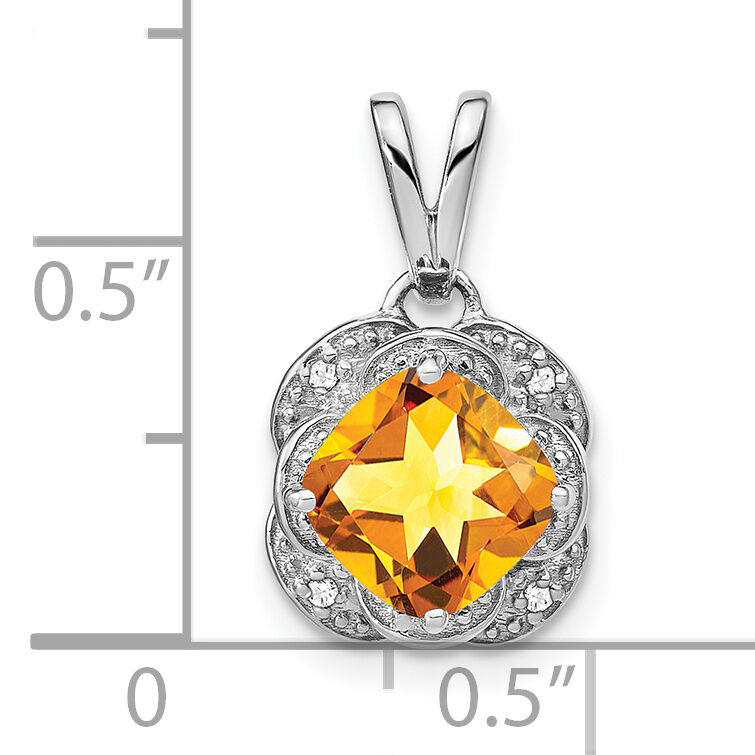 14k White Gold Cushion Citrine and Diamond Pendant-PM7037-CI-002-WA