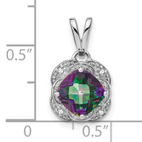 14k White Gold Cushion Mystic Fire Topaz and Diamond Pendant-PM7037-FT-002-WA