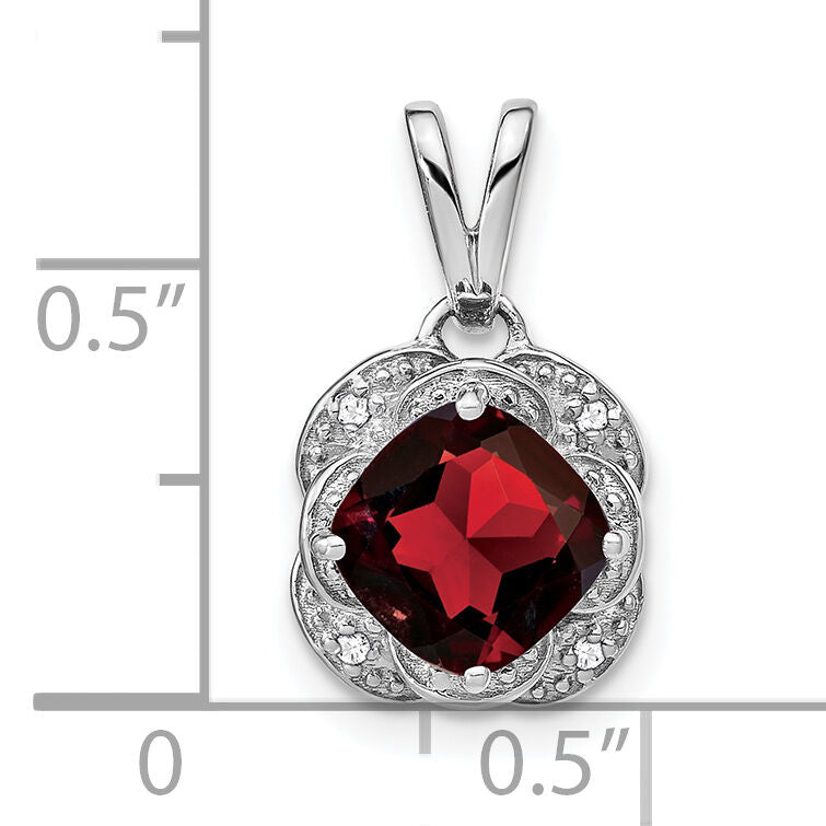 14k White Gold Cushion Garnet and Diamond Pendant-PM7037-GA-002-WA