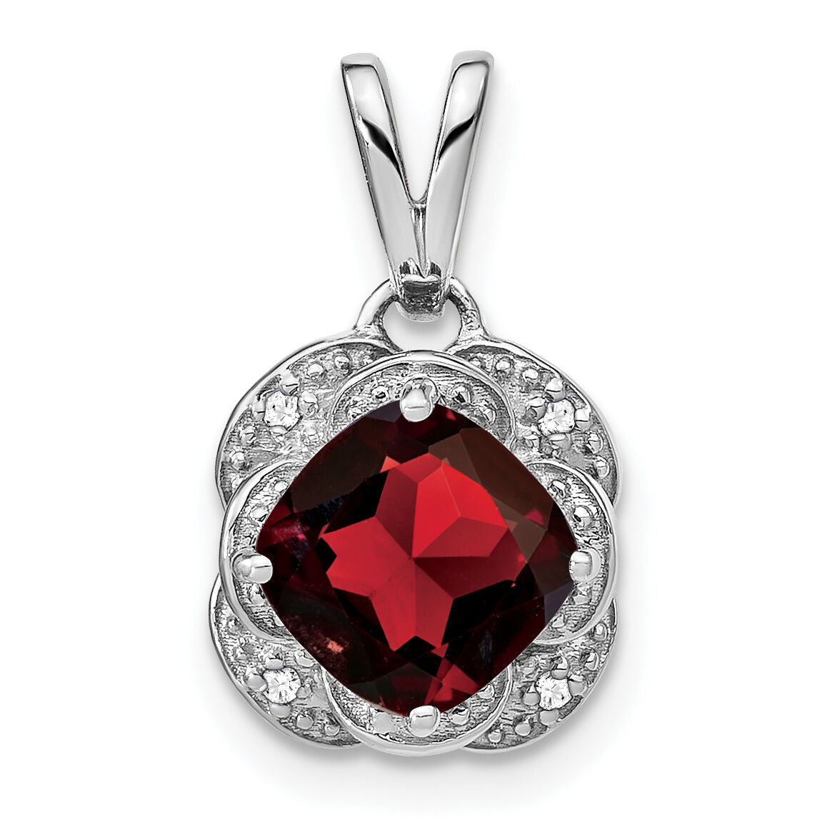 14k White Gold Cushion Garnet and Diamond Pendant-PM7037-GA-002-WA