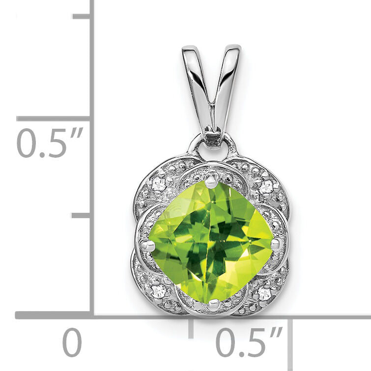 14k White Gold Cushion Peridot and Diamond Pendant-PM7037-PE-002-WA