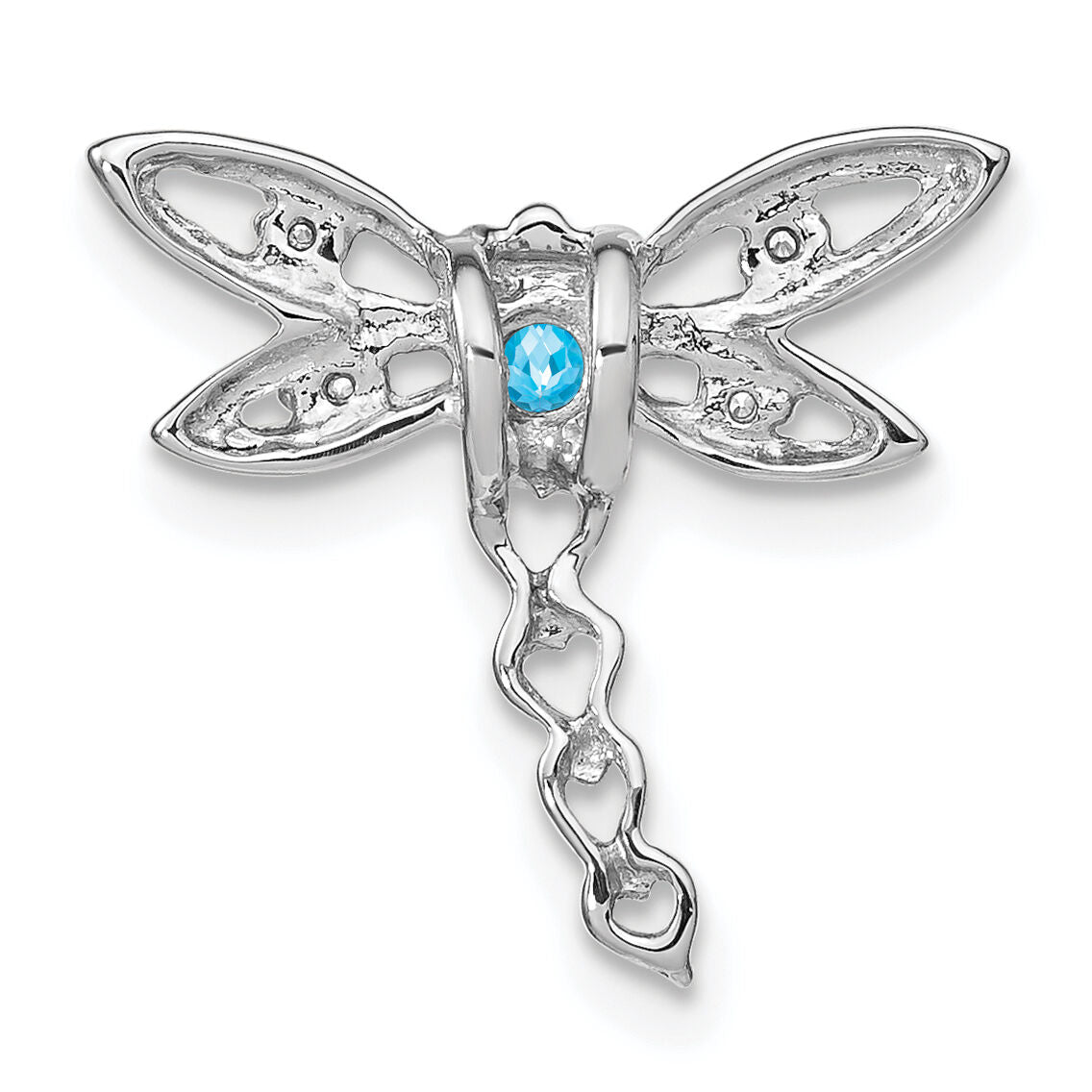 14k White Gold Blue Topaz and Diamond Dragonfly Chain Slide-PM7039-BT-002-WA