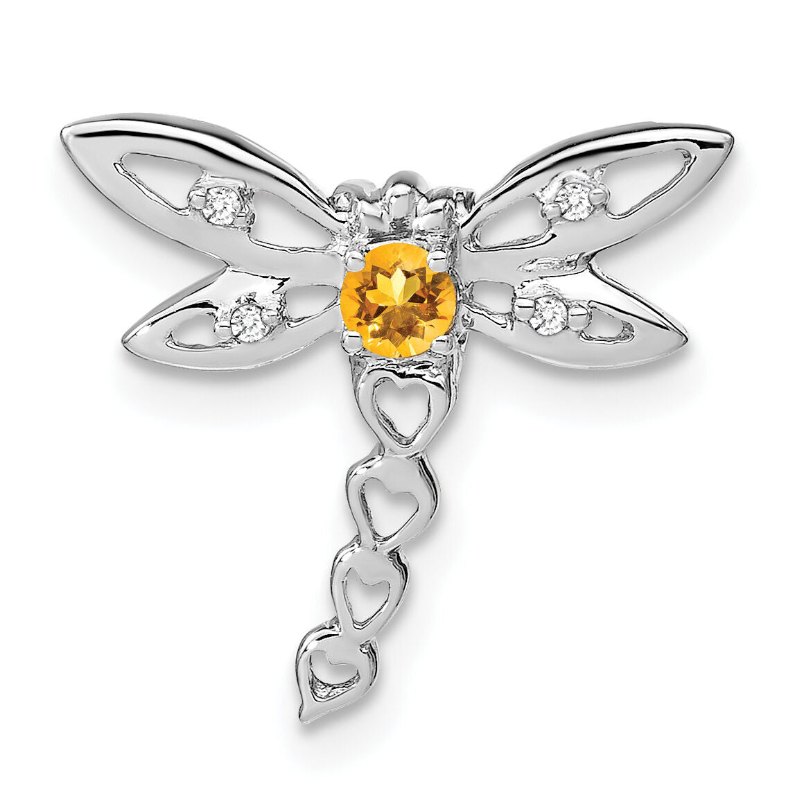 14k White Gold Citrine and Diamond Dragonfly Chain Slide-PM7039-CI-002-WA