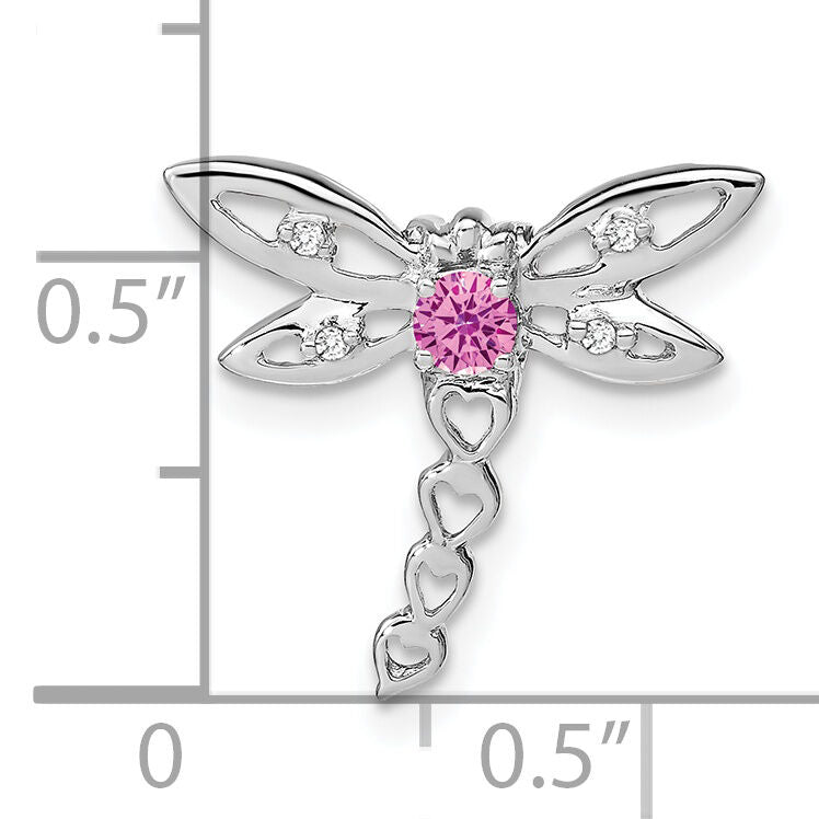 14k White Gold Cr. Pink Sapphire and Diamond Dragonfly Chain Slide-PM7039-CPS-002-WA