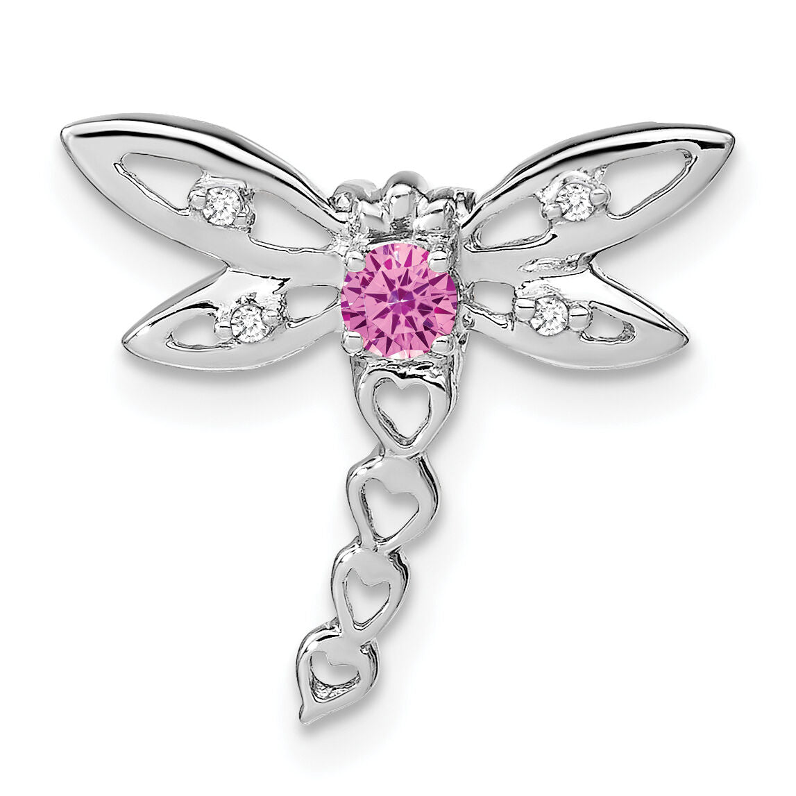 14k White Gold Cr. Pink Sapphire and Diamond Dragonfly Chain Slide-PM7039-CPS-002-WA