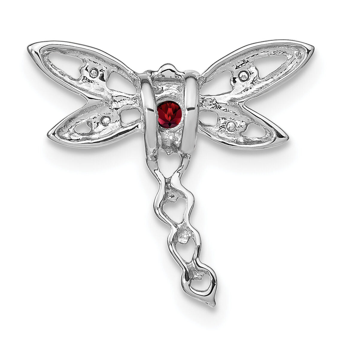 14k White Gold Garnet and Diamond Dragonfly Chain Slide-PM7039-GA-002-WA
