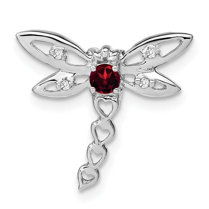 14k White Gold Garnet and Diamond Dragonfly Chain Slide-PM7039-GA-002-WA