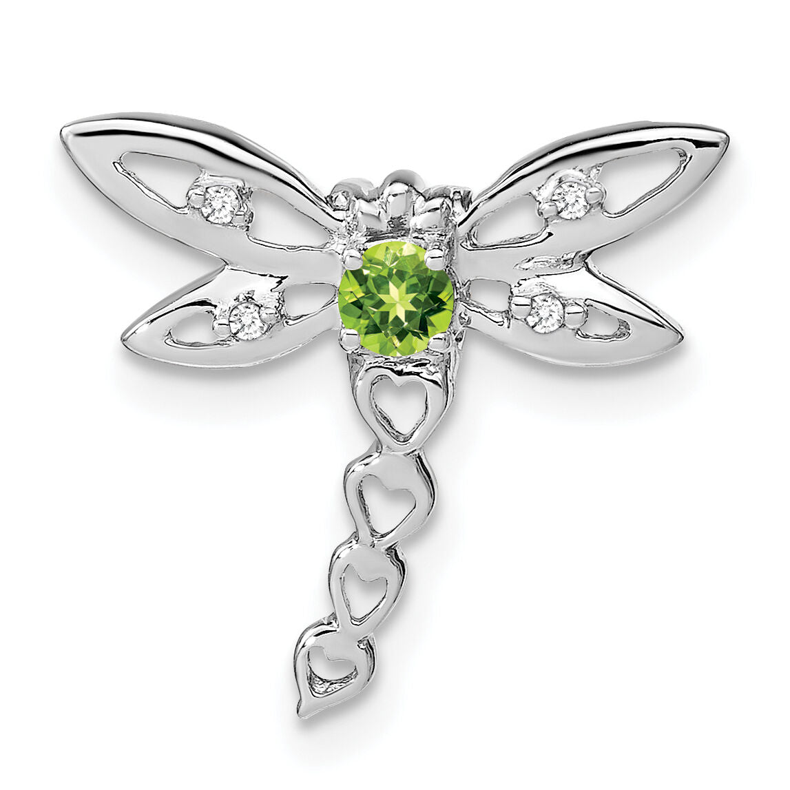 14k White Gold Peridot and Diamond Dragonfly Chain Slide-PM7039-PE-002-WA