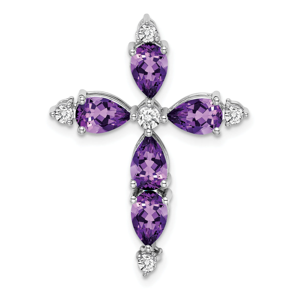 14k White Gold Amethyst and Diamond Cross Chain Slide-PM7040-AM-020-WA