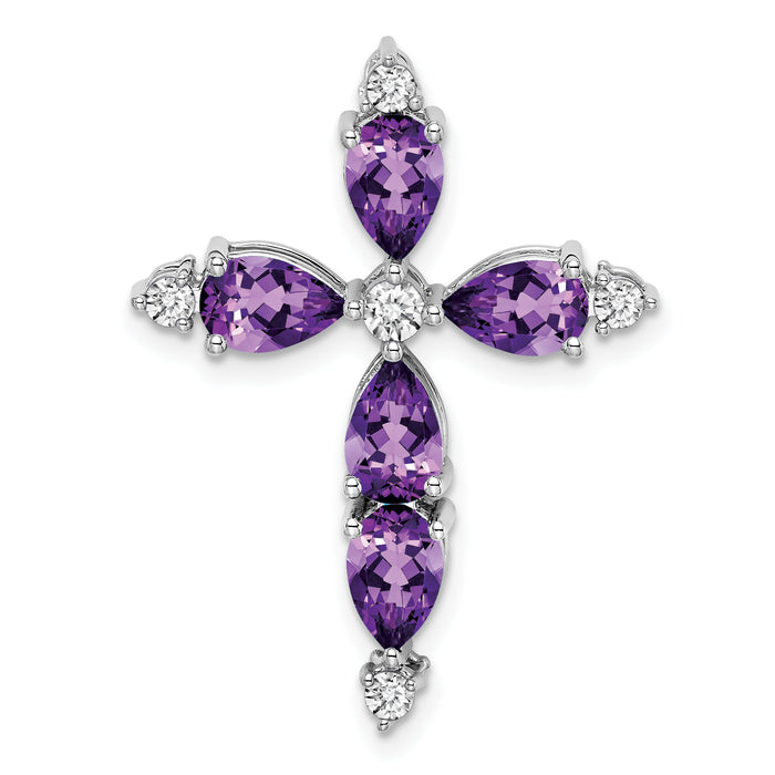 14k White Gold Amethyst and Diamond Cross Chain Slide-PM7040-AM-020-WA