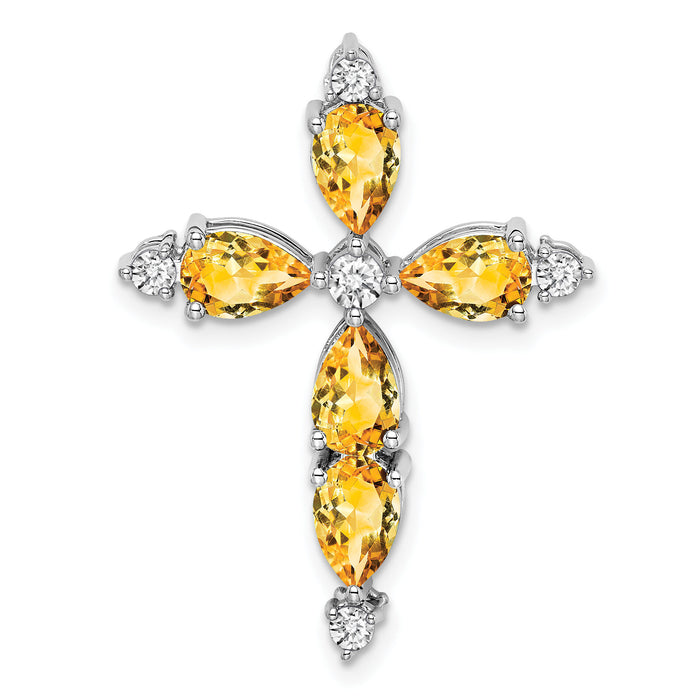 14k White Gold Citrine and Diamond Cross Chain Slide-PM7040-CI-020-WA