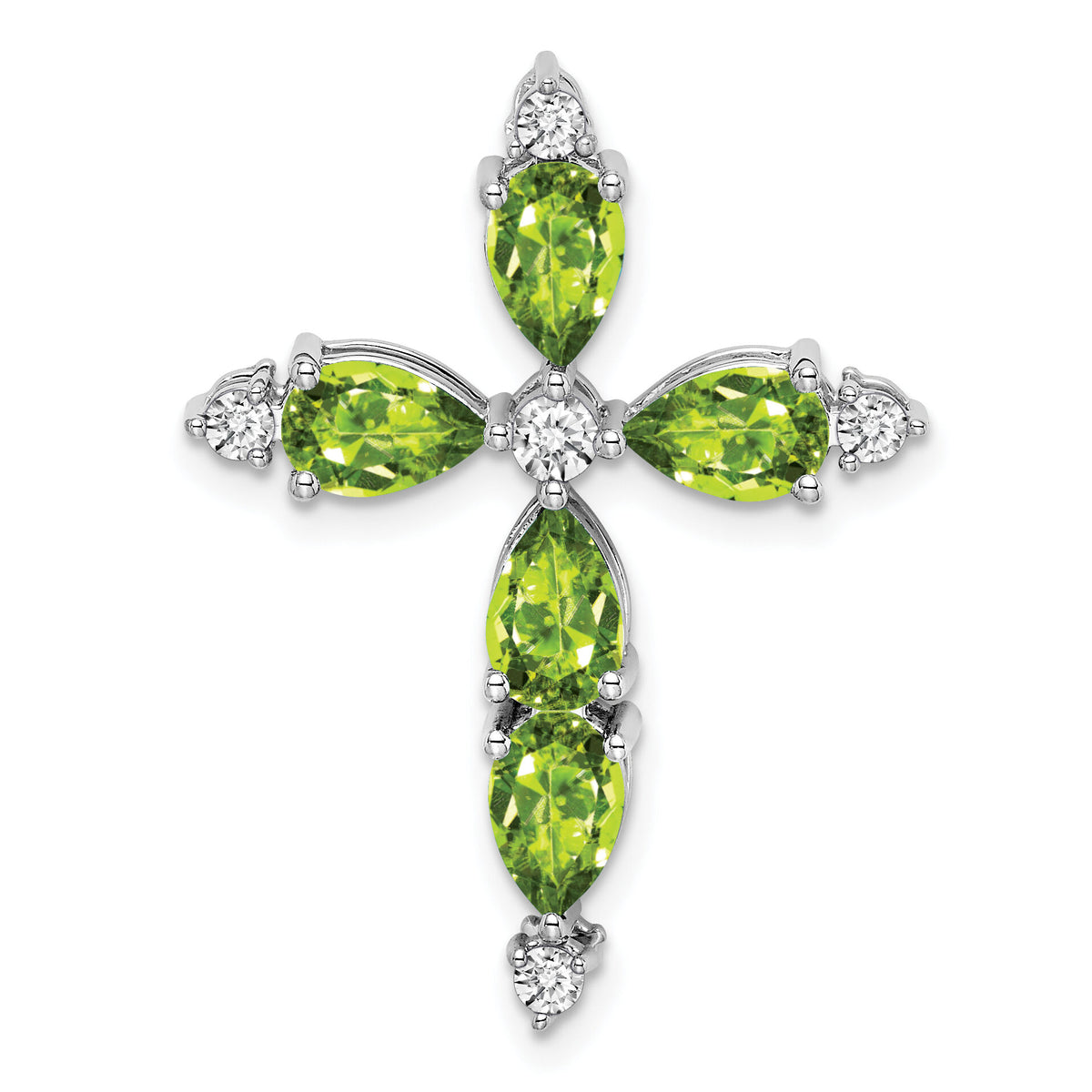 14k White Gold Peridot and Diamond Cross Chain Slide-PM7040-PE-020-WA