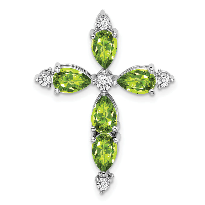 14k White Gold Peridot and Diamond Cross Chain Slide-PM7040-PE-020-WA