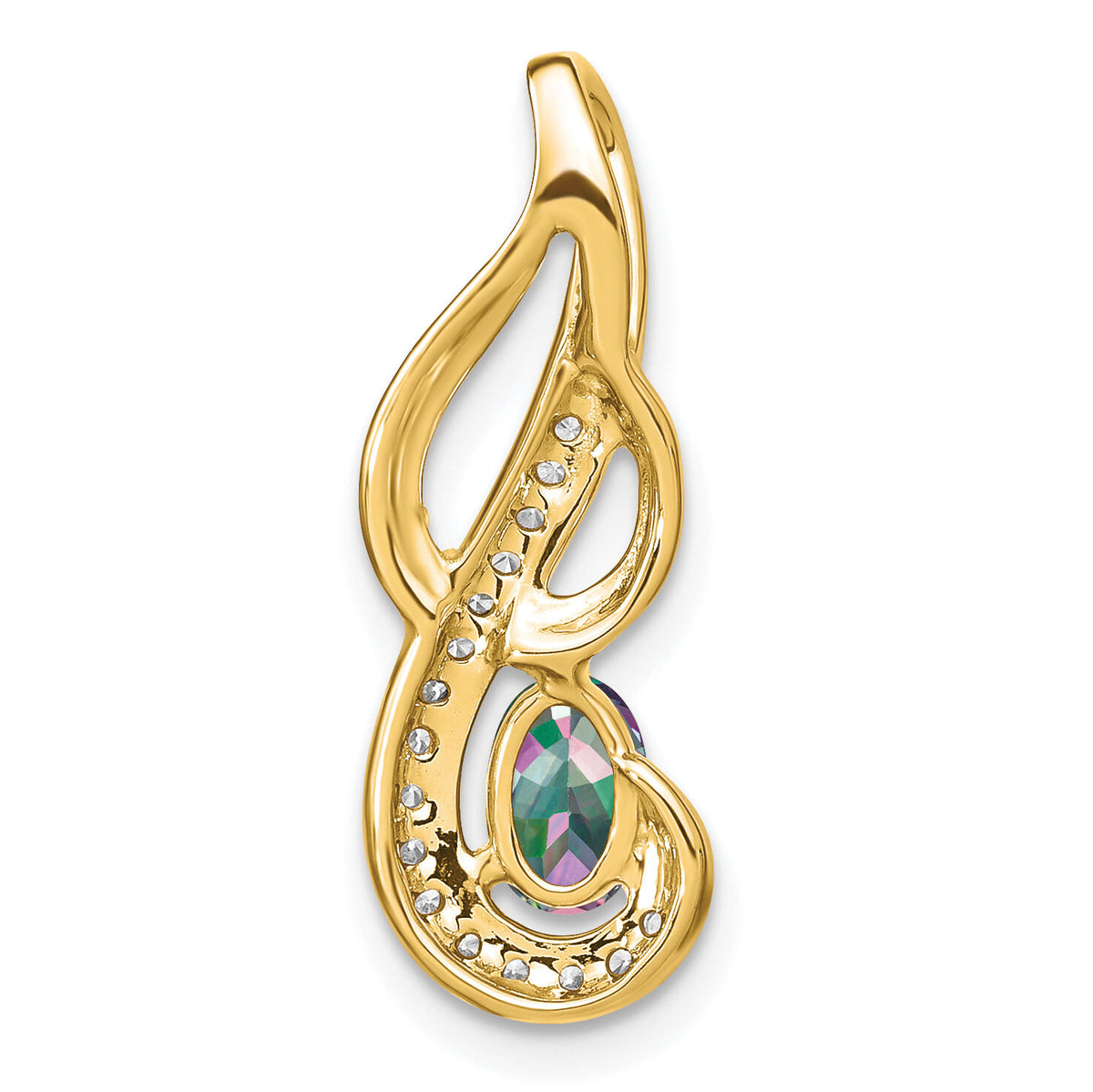 14k Mystic Fire Topaz and Diamond Swirl Pendant-PM7042-FT-010-YA