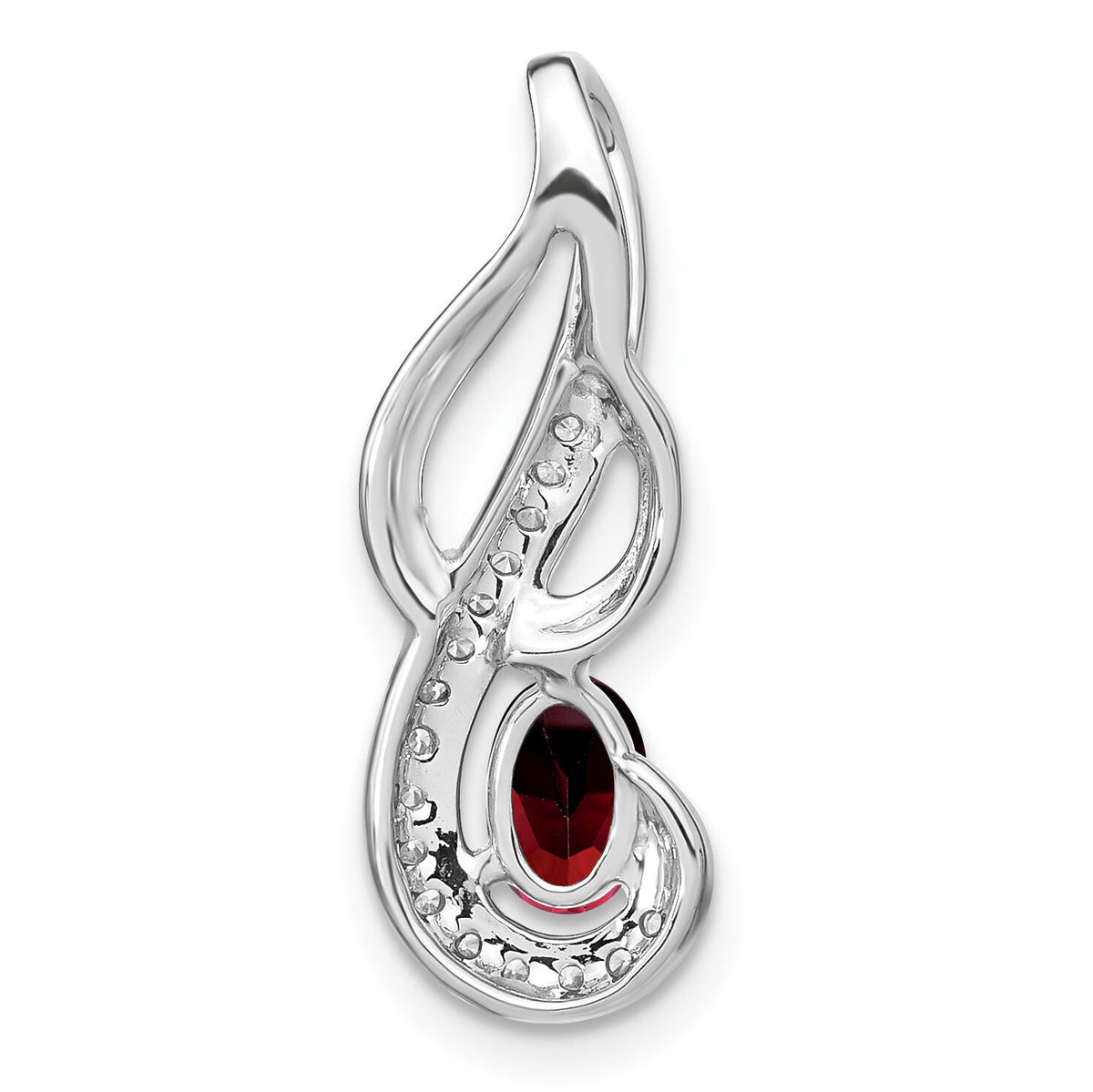 14k White Gold Garnet and Diamond Swirl Pendant-PM7042-GA-010-WA