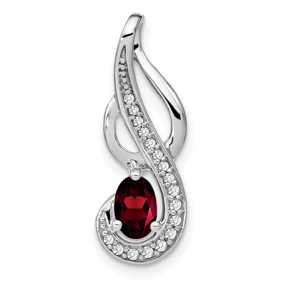 14k White Gold Garnet and Diamond Swirl Pendant-PM7042-GA-010-WA