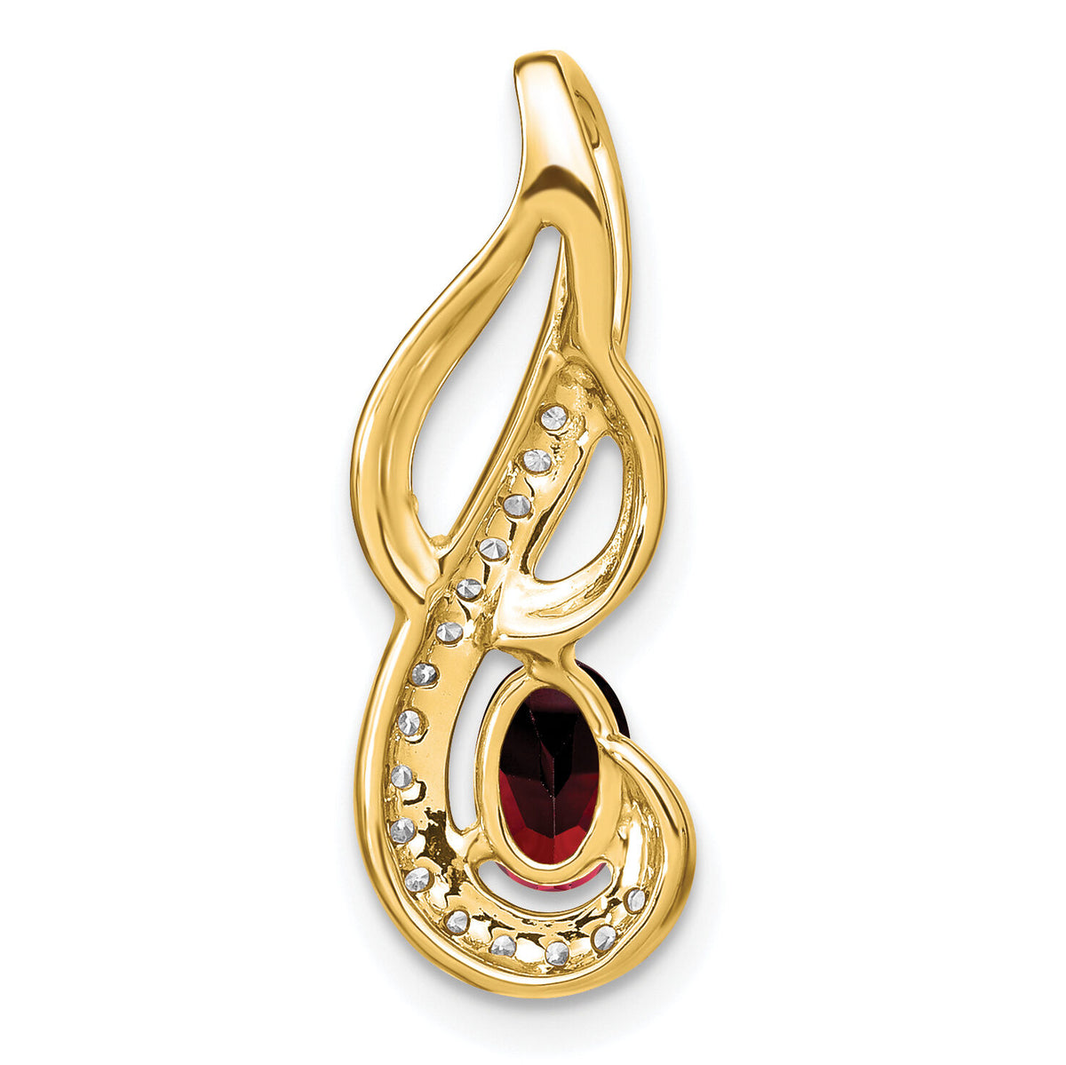 14k Garnet and Diamond Swirl Pendant-PM7042-GA-010-YA