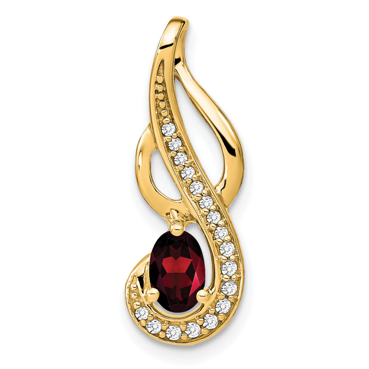 14k Garnet and Diamond Swirl Pendant-PM7042-GA-010-YA