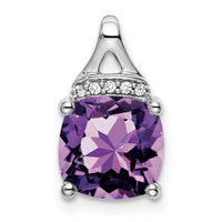 14k White Gold Cushion Amethyst and Diamond Pendant-PM7043-AM-002-WA