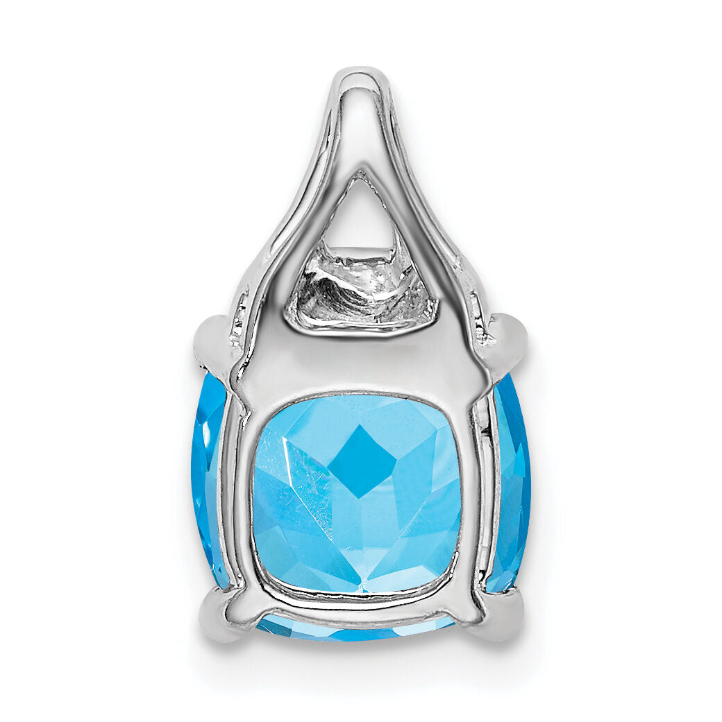 14k White Gold Cushion Blue Topaz and Diamond Pendant-PM7043-BT-002-WA